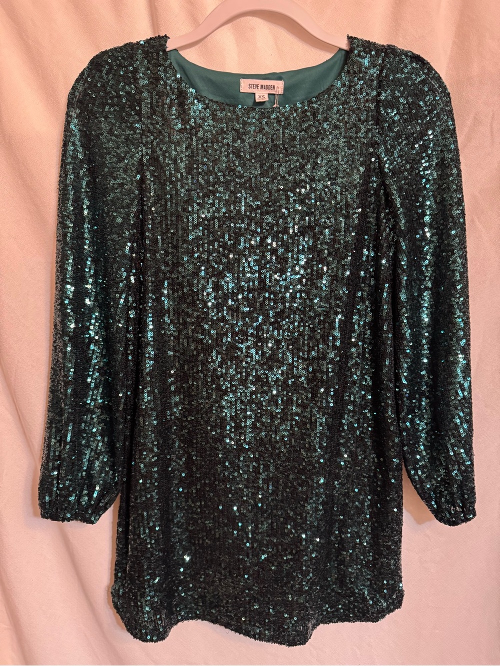Steve Madden Teal Sequin Long Sleeve Dress